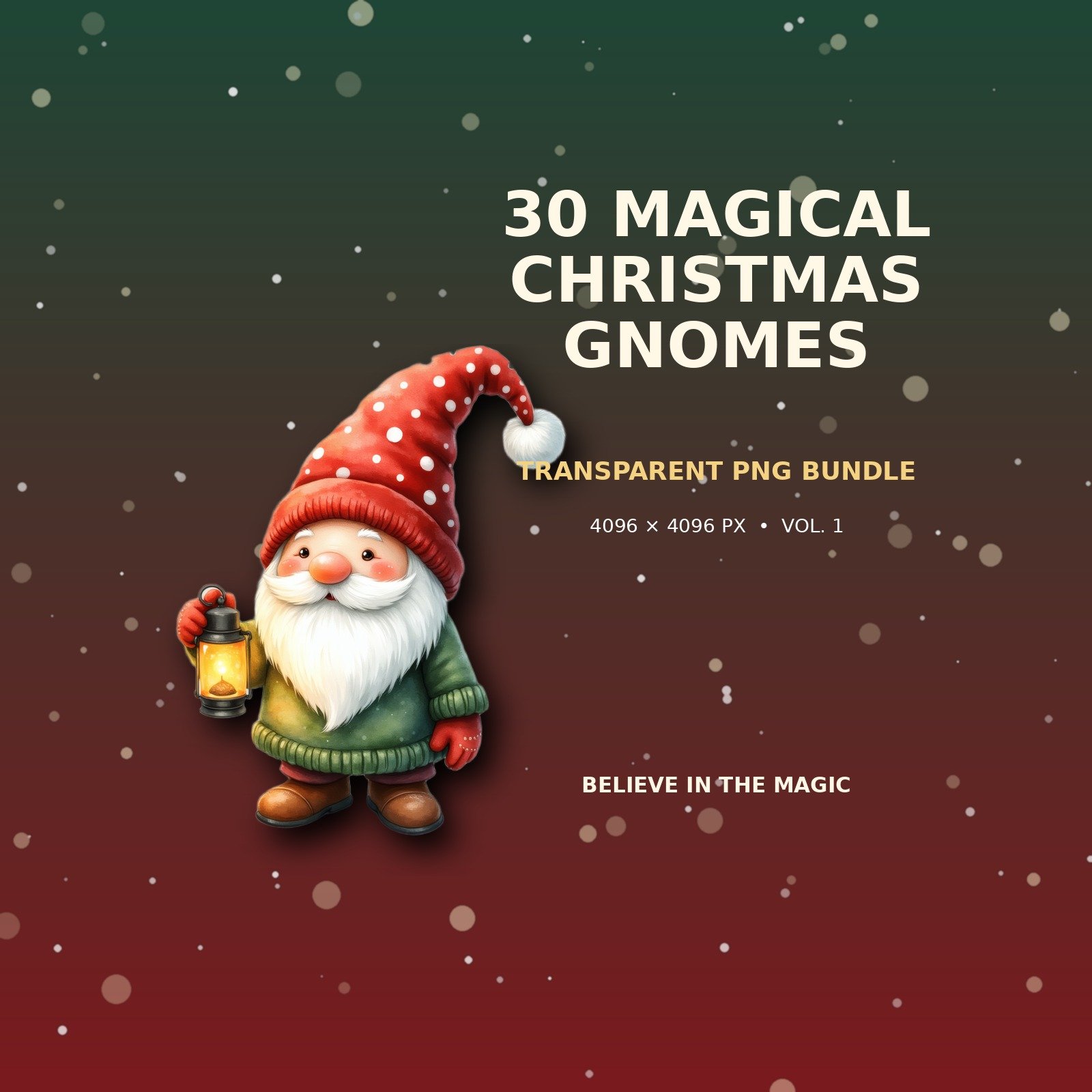 30 Magical Christmas Gnomes – Transparent PNG Clipart Bundle | Vol. 1