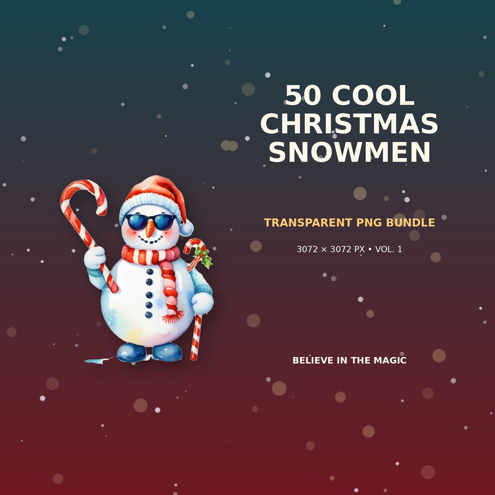 50 Cool Christmas Snowmen – Transparent PNG Clipart Bundle | Vol. 1