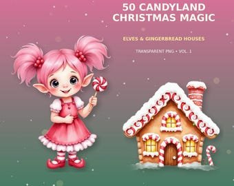 50 Candyland Christmas PNG — Elves & Gingerbread Houses