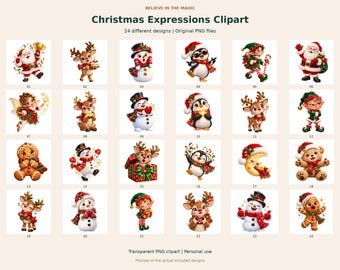 Christmas Expressions — 24 Transparent PNG Illustrations